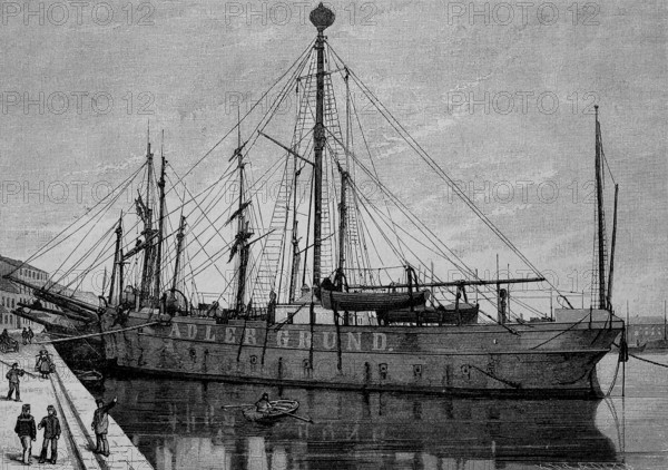 The lightship Adlergrund in the harbour of Swinemünde on the Baltic Sea, 1887, Historical, digital reproduction of an original from the 19th century
