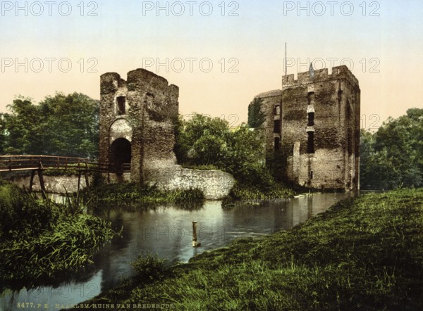 Brederode Castle, Ruïne van Brederode, partially rebuilt ruins of a medieval castle southwest of the village of Santpoort in the municipality of Velsen in the north of Holland, ca 1895, Historical, digitally restored reproduction from a 19th century original, Record date not stated