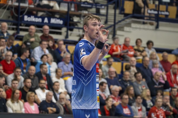 30.10.2024, 2nd HBL (German Handball League), Matchday 10: Eulen Ludwigshafen against VfL Lübeck-Schwartau. Picture: Ole Hagedorn (10, Lübeck)