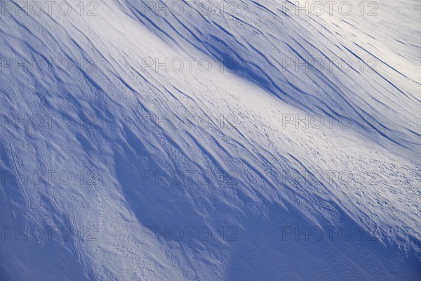Snow surface with shadow pattern, Gemmi Pass, Plattenhörner, Leukerbad, Leuk, Valais, Switzerland, Europe