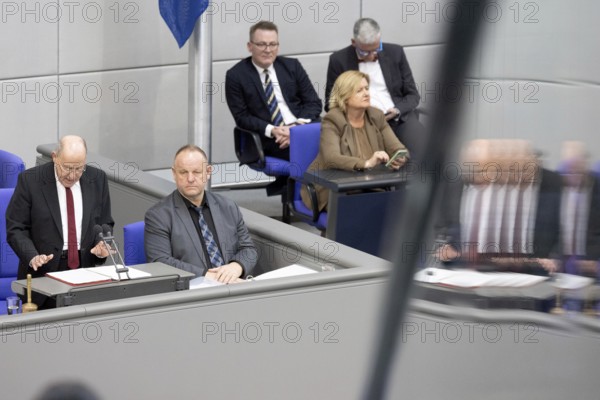 Berlin, Germany - 25 March 2025: Old-age president Gregor Gysi speaks during the constituent session of the 21st German Bundestag