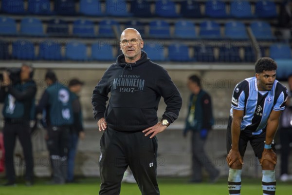 Football 3rd division, 2024/25 season, matchday 32: Waldhof Mannheim vs SpVgg Unterhaching***Coach Bernhard Trares (Mannheim) frustrated after the final whistle