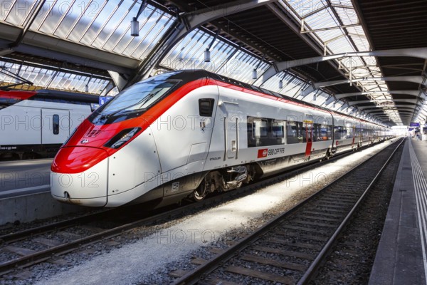 Stadler Rail Giruno passenger train operated by SBB Swiss Federal Railways at Zurich main station, Switzerland, Europe