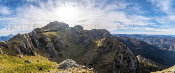 Panoramic view of the top of the Aiako Harria or Peñas de Aya mountain in the town of Oiartzun, Guipúzcoa. Basque Country