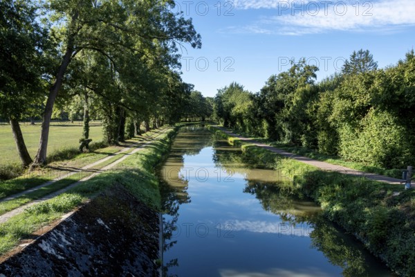 Audes-Reugny village. The Canal du Berry was declassified in 1955. Allier department. Auvergne Rhone Alpes. France