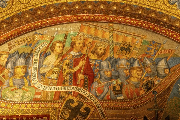 Glass mosaic of the Elisabeth Bower, medieval woman's chamber in the Wartburg in Eisenach, Thuringia, Germany, Europe