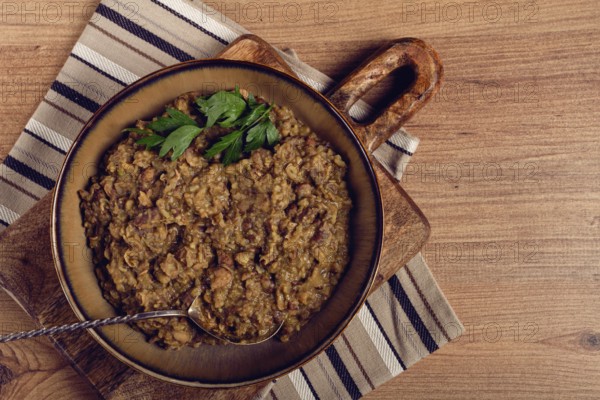 Lobio, a traditional Georgian dish, boiled beans, homemade, no people