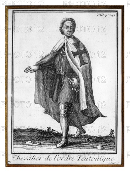 Etching showing Teutonic Knight from the 18th century of the Teutonic Order, Catholic religious institution founded as a military society