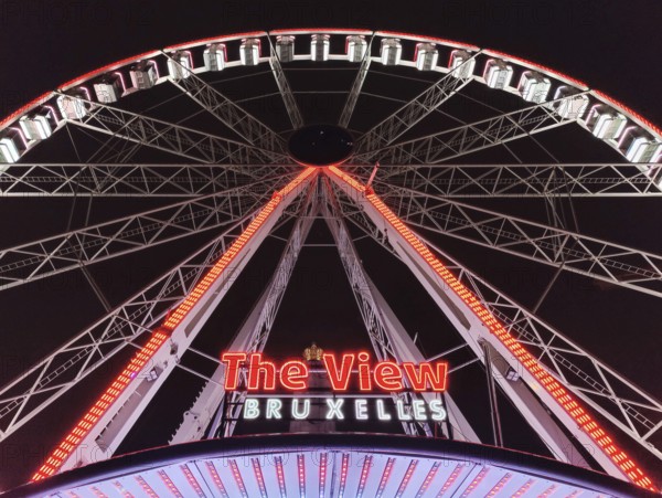 Illuminated Ferris wheel The View Bruxelles at night, Brussels, Belgium, Europe