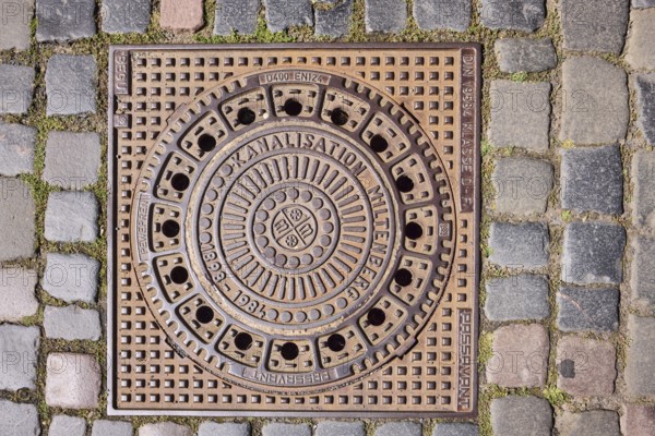Manhole cover, Miltenberg, Lower Franconia, Miltenberg district, Bavaria, Germany, Europe