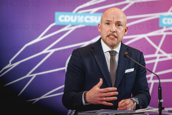 Alexander Hoffmann, Deputy First Parliamentary Secretary of the CSU in the Bundestag, at press statement in Berlin, 23 April 2024, Berlin, Germany, Europe
