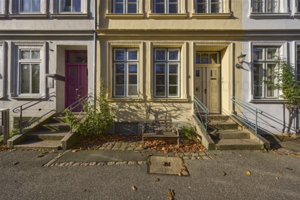 Entrance area with stairs and doors, façade with windows, sidelight, Großer Bauhof, Old Town, Hanseatic City of Lübeck, Schleswig-Holstein, Germany, Europe