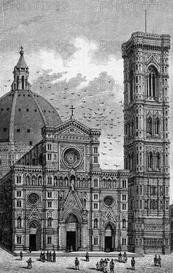 The Duomo of Florence, Tuscany, Italy, in 1880, Historical, digital reproduction of an original from the 19th century, Europe