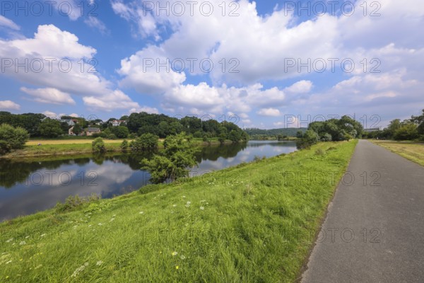 Hattingen, North Rhine-Westphalia, Germany - Landscape on the Ruhr, Ruhr promenade with Ruhr Valley cycle path