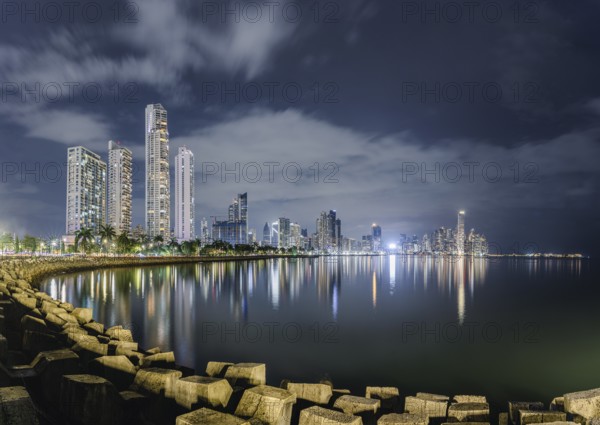 Panama City skyline at night, Pacific Lookout, Panama City, Panama, Central America