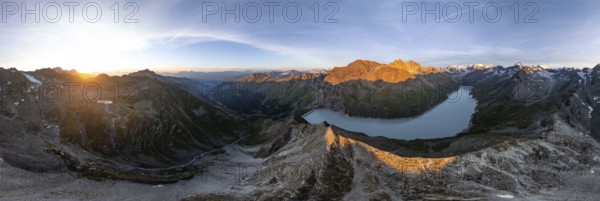 Alpine panorama at Lac de Dix, sunset in the mountains, reservoir, Valais Alps, Valais, Switzerland, Europe