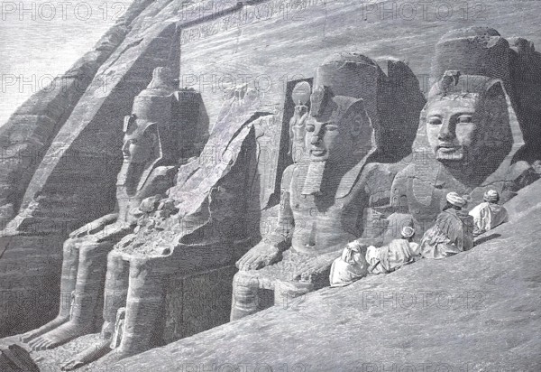 Facade of the Nubian temple of Abu Simbel around 1900, Egypt, reproduction of an original, around 1900, historical, Africa