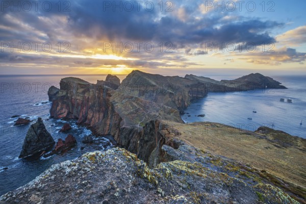 Madeira Island scenic rugged landscape, Ponta do Sao Lourenco cape on sunrise, Abismo viewpoint. Madeira, Portugal, Europe