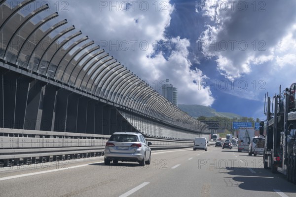 Noise protection on the A6 Nuremberg-Heilbronn motorway, Baden-Württemberg, Germany, Europe
