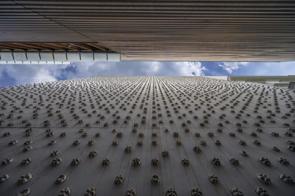 Modern façades, below the façade of the Kunsthaus, Bregenz, Vorarlberg, Austria, Europe