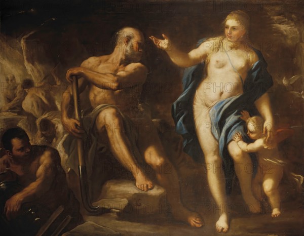 Venus in the Forge of Vulcan, painting by Luca Giordano (Italian, 1634-1705), historically, digitally restored reproduction of a 17th-century original, exact date unknown, Venus in the Forge of Vulcan, painting made by Luca Giordano (Italian, Historically, digitally restored reproduction of a 17th-century original, exact date unknown