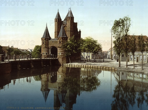 Amsterdam Gate, Haarlem, Holland, ca 1895, Historic, digitally restored reproduction from a 19th century original, Record date not stated