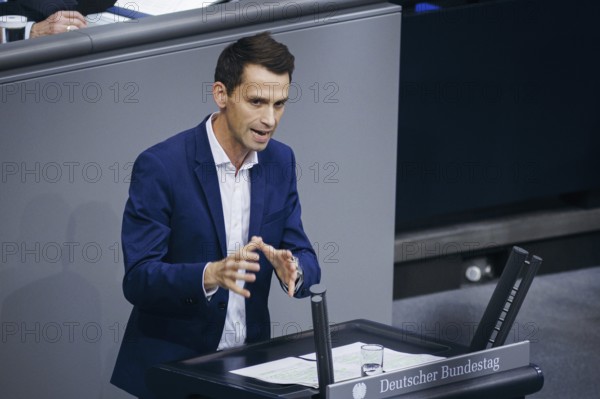 Andreas Audretsch, Alliance 90/The Greens, recorded as part of a speech on the topic of internal security in the German Bundestag in Berlin, 12/09/2024