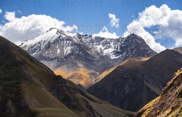 Picturesque mountain landscape with white mountain peaks, Tian Shan Mountains, Issyk-Kul, Kyrgyzstan, Asia
