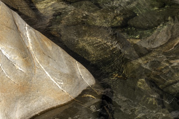 Rocks in the Maggia River near Ponte Brolla, in the Maggia Valley, Valle Maggia, Canton Ticino, Switzerland, Europe