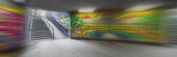 Art project by Martin Blumöhr, zoom effect, pedestrian subway Niwenhaus, Dom-Pedro-Straße, Munich, Bavaria, Germany, Europe