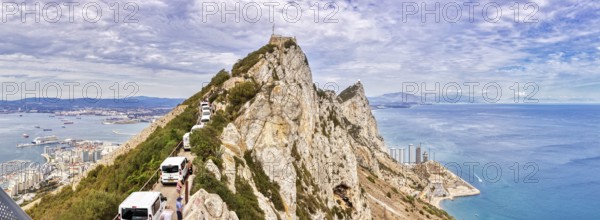 Panoramic view of a rock over the sea and cityscape, Gibraltar, Europe