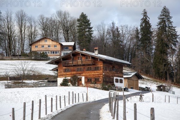 Typical wooden house, Oberstdorf, Oberallgäu, Allgäu, Bavaria, Germany, Europe