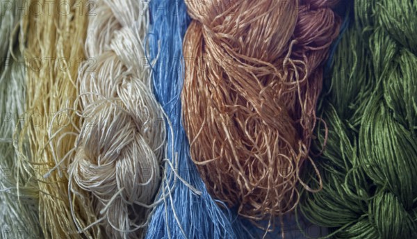 Carpet yarns in a carpet factory, Turkey, Asia