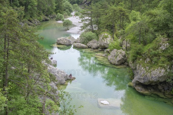 Emerald green river Pozze Smeraldine, Tramonti di Sopra, Province of Pordenone, Italy, Europe