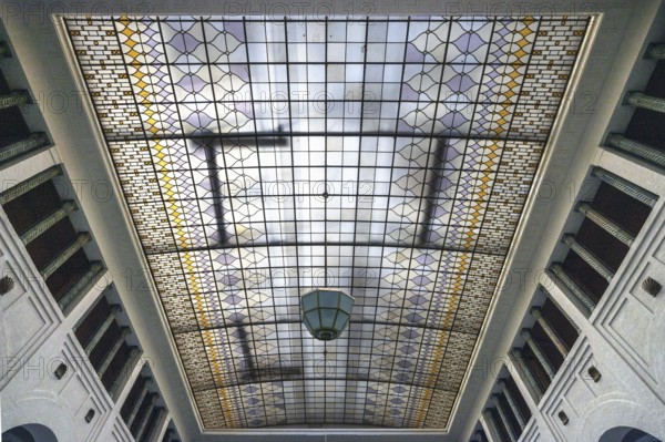 Glass dome over the historic fountain hall, inaugurated in 1842, replaced by a new building in 1911, Bad Kissingen, Lower Franconia, Bavaria, Germany, Europe