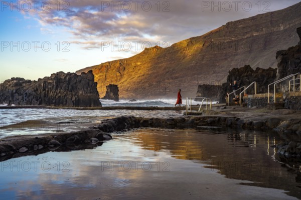 Evening at the natural swimming pool La Maceta, El Hierro, Canary Islands, Spain, Europe