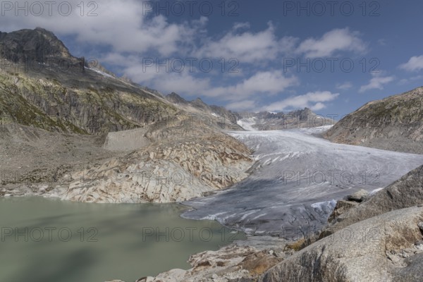Rhone Glacier, Obergoms VS, Wallis, Switzerland. Under the white blankets is the ice grotto