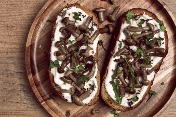 Sandwiches with cream cheese and pickled honeydew, healthy breakfast, homemade