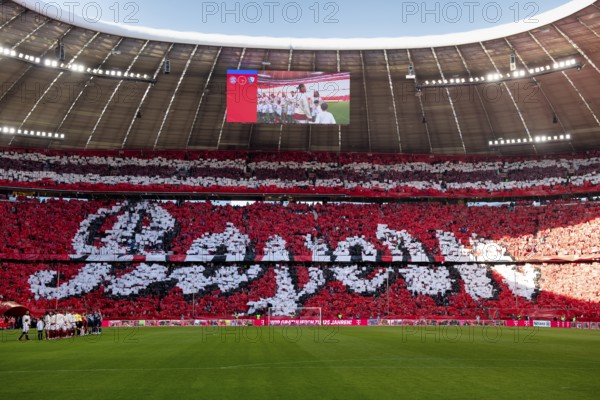 Choreo, choreography, fan action lettering Bayern, north curve, anniversary 125 years FC Bayern Munich FCB, Allianz Arena, Munich, Bavaria, Germany, Europe