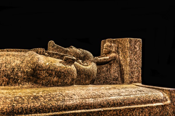 Lid of the sarcophagus of Merenptah, reused for Psusennes I from the exhibition: Ramses the Great and the Gold of the Pharaohs, Cologne, North Rhine-Westphalia, Germany, Europe