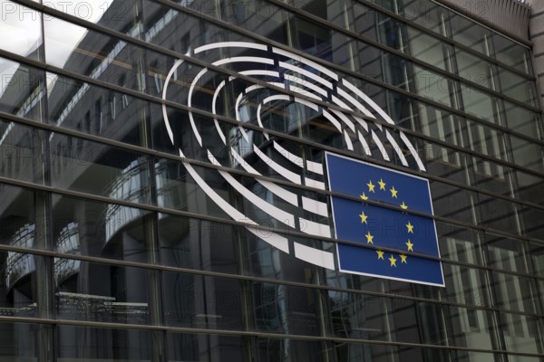 Altiero Spinelli building with the logo of the European Parliament, Brussels, Belgium, Europe