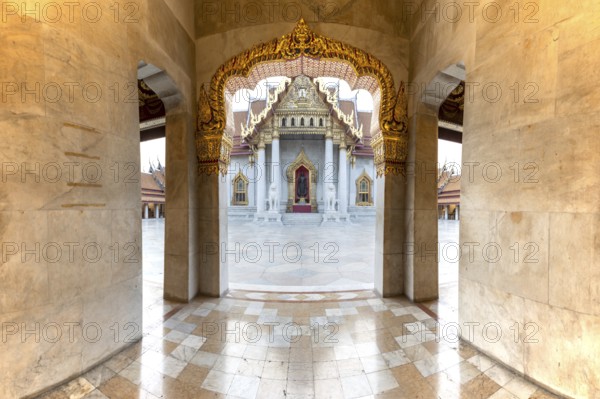 Marble temple, made of Carrara marble, Wat Benchamabopit, back of the Ubosot, temple in the Dusit district, Bangkok, Central Thailand, Thailand, Asia
