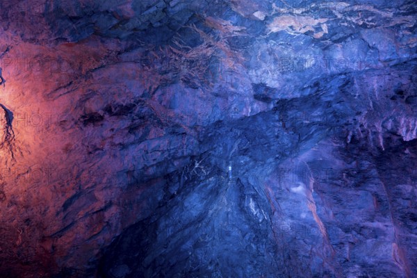 The Tamina Gorge and the Tamina River illuminated in colour at night, Altes Bad Pfäfers, St. Gallen, Switzerland, Europe