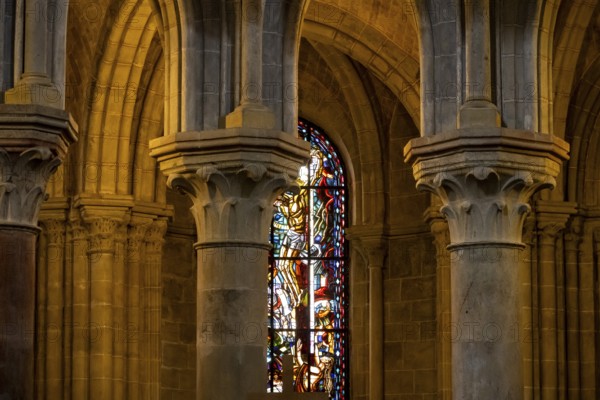 Columns of Notre-Dame Cathedral, former episcopal church of the diocese of Lausanne, today the main reformed church of the city of Lausanne, canton of Vaud, Switzerland, Europe