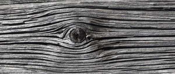 Old weathered wooden plank with knothole on a wooden wall, Upper Austria, Austria, Europe