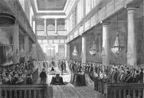 First Communion of Crown Prince Napoleon Eugene Louis Bonaparte in the Chapel of the Tuileries, 1869, Paris, France, Historic, digitally restored reproduction of a 19th century original, exact original date unknown, Europe