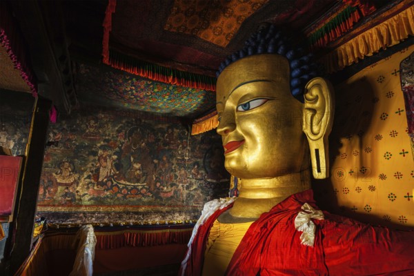 Sakyamuni Buddha statue in Shey gompa (Tibetan Buddhist monastery) . Shey, Ladakh, India, Asia