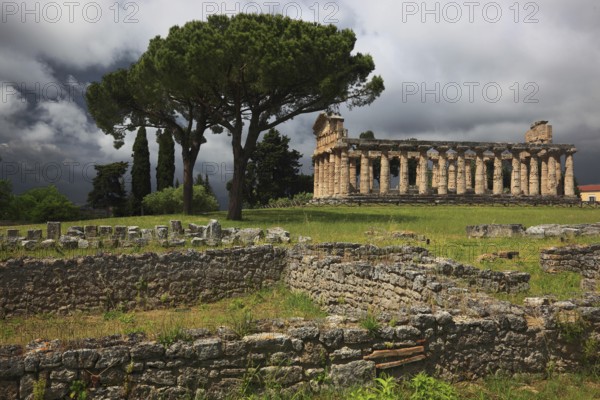 The Athenaion, Temple of Ceres or Temple of Athena in Paestum, Campania, Italy, Europe