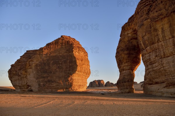 Elephant Rock or Elephant Rock in First Daylight, AlUla, Medina Province, Saudi Arabia, Arabian Peninsula, Asia