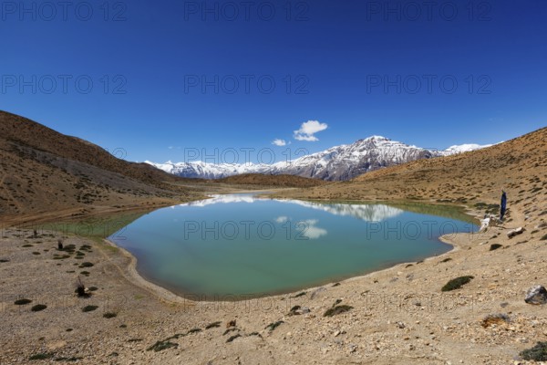 Dhankar Lake in Spiti Valley in Himalayas, Himachal Pradesh, India, Asia
